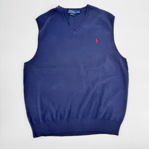 Polo Ralph Lauren Men's Sweater Vest XL Blue Knit 100% Pima Cotton Golf Preppy